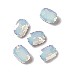 White Opal Light AB Style K9 Glass Rhinestone Cabochons, Pointed Back & Back Plated, Octagon Rectangle, White Opal, 14x10x5mm