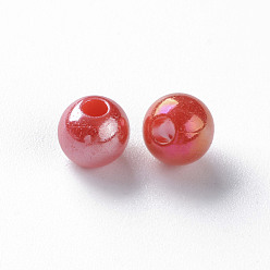 FireBrick Opaque Acrylic Beads, AB Color Plated, Round, FireBrick, 6x5mm, Hole: 1.8mm, about 4400pcs/500g