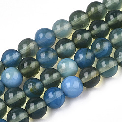 Olive Drab Glass Round Beads Strands, Imitation Stones, Round, Olive Drab, 8~8.5x8mm, Hole: 1mm, about 46~52pcs/strand, 14.17''~15.35''(36~39cm)