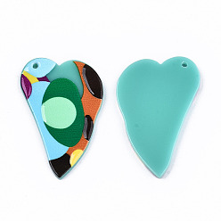 Colorful Acrylic Pendants, 3D Printed, Heart with Irregular pattern, Colorful, 38x25x2.5mm, Hole: 1.6mm