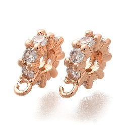 Розовое Золото Плоская круглая стойка покрытие латунь микропаве кубический цирконий трубчатые дужки, долговечный, без свинца и без кадмия, розовое золото , 12x9x3 мм, отверстие : 1.3 мм, внутренний диаметр: 3.8 мм