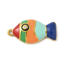 Разноцветный 304 нержавеющей стальной эмали подвески, со стразами, золотые, очарование рыбы, красочный, 23.5x12x4.5 мм, отверстие : 1.4 мм