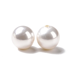 White ABS Plastic Beads, Imitation Shell & Pearl, Half Drilled, Round, White, 10mm, Hole: 1.2mm
