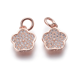 Розовое Золото Брелки из экологически чистой латуни с микропаве и кубическим цирконием, без свинца и без кадмия, прозрачные, цветок, розовое золото , 11x9x2 мм, отверстие : 3 мм
