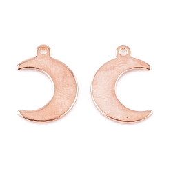Rose Gold 304 Stainless Steel Charms, Moon, Rose Gold, 15.5x11x1mm, Hole: 1.4mm