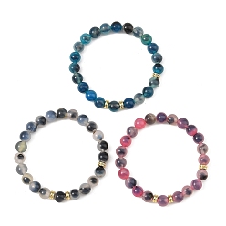 Mixed Color 8MM Natural Agate(Dyed & Heated) Round Beaded Stretch Bracelets for Women, Real 18K Gold Plated, Mixed Color, Inner Diameter: 2.09 inch(5.3cm)