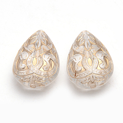 Clear Plating Acrylic Beads, Metal Enlaced, teardrop, Clear, 26.5x17.5x11mm, Hole: 2mm, about 164pcs/500g