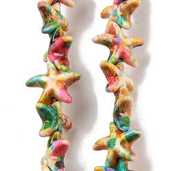 Разноцветный Синтетические бусины, окрашенные в бирюзовый цвет, эффект впрыска топлива, морская звезда, красочный, 13.5~14x14~15x5 мм, отверстие : 1.5 мм, около 34~36 шт / нитка, 13.39'' (34 см)