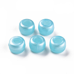 Light Sky Blue Plastic Pearlized Beads, Barrel, Light Sky Blue, 9x6mm, Hole: 3.5mm, about 1900pcs/500g.