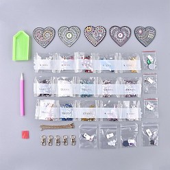 Mixed Color DIY Diamond Painting Stickers Kits For Key Chain Making, with Diamond Painting Stickers, Resin Rhinestones, Diamond Sticky Pen, Lobster Clasps, Chain, Tray Plate and Glue Clay, Heart, Mixed Color, 65x66x2mm