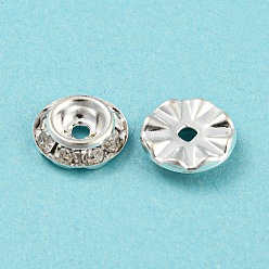 Argent Perles de cristal strass en laiton, plat rond, argenterie, 9x2.5mm, Trou: 1.6~2mm