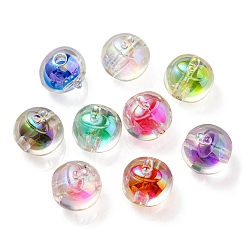 Mixed Color UV Plating Rainbow Iridescent Acrylic Beads, Two Tone Bead in Bead, Fruit, Mixed Color, 16x15.5x16.5mm, Hole: 3.5mm