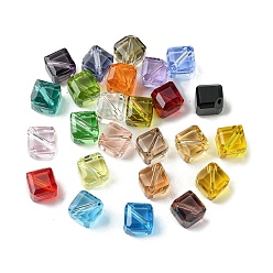 Mixed Color Glass Imitation Austrian Crystal Beads, Faceted, Square, Mixed Color, 7x7x7mm, Hole: 0.9mm