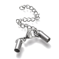 Stainless Steel Color 304 Stainless Steel Curb Chain Extender, with Cord Ends and Lobster Claw Clasps, Stainless Steel Color, Chain Extender: 52mm, Clasps: 11.5x7.5x3.5mm, Cord Ends: 8.5x4mm, 3mm inner diameter.