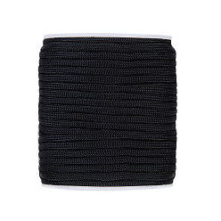 Black Polyester Cords, Black, 3~4mm, about 33.9 yards(31m)/roll
