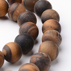 Tiger Eye Frosted Round Natural Tiger Eye Bead Strands, Grade AB, 12mm, hole: 1mm, about 32~33pcs/strand, 15 inch