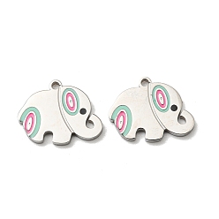 Stainless Steel Color 304 Stainless Steel Charms, with Enamel, Elephant Charms, Stainless Steel Color, 12x15x1mm, Hole: 1.4mm