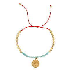 JS-B220032A Boho Acrylic Copper Bead Cross Charm Bracelet with Sturdy Alloy Clasp