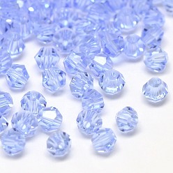 Light Blue Imitation 5301 Bicone Beads, Transparent Glass Faceted Beads, Light Blue, 4x3mm, Hole: 1mm, about 720pcs/bag