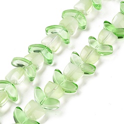 Honeydew Transparent Glass Beads Strands, Tulip, Honeydew, 6.5~9x9~14x4~5.5mm, Hole: 1mm, about 29pcs/strand, 15.71''(39.9cm)