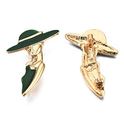 Dark Green Fashion Woman Enamel Pin, Light Gold Plated Alloy Badge for Backpack Clothes, Nickel Free & Lead Free, Dark Green, 45x37.5mm, Pin: 0.7mm