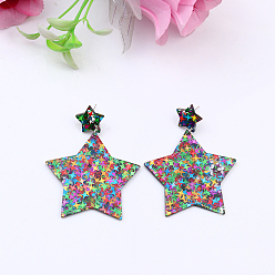 Colorful Glitter Acrylic Star Dangle Stud Earrings for Party, Colorful, 10mm