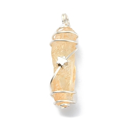 Citrine Natural Citrine Pendants, Silver Color Plated Copper Wire Wrapped Nuggets Charms with Star, Silver Color Plated, 23~46x10~17x8~13mm, Hole: 4mm