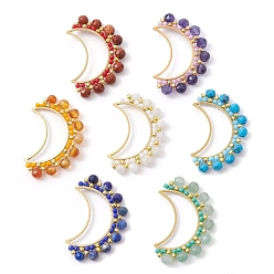 Golden 7Pcs 7 Style 201 Stainless Steel Linking Rings, with Gemstone & Glass Seed Beads, Crescent Moon Connector, Golden, 36.5~37x23~24.5x4.5mm, Inner Diameter: 24x7mm, 1pc/style