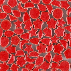 Red Porcelain Mosaic Tiles, Irregular Shape Mosaic Tiles, for DIY Mosaic Art Crafts, Picture Frames, Mixed Shapes, Red, 10x5mm, 170pcs/bag