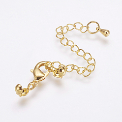 Real 18K Gold Plated Long-Lasting Plated Brass Chain Extender, with Lobster Claw Clasps and Bead Tips, Real 18K Gold Plated, 20mm, Extend Chain: 69mm, Bead Tips: 8x3.5mm, Inner: 3mm, Clasps: 12x6x2.5mm,