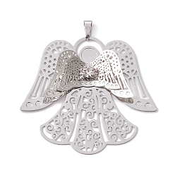 Angel & Fairy Brass Rhinestone Pendants, Filigree Charms, Platinum, Angel & Fairy, 49.5x48x3mm, Hole: 6x3mm