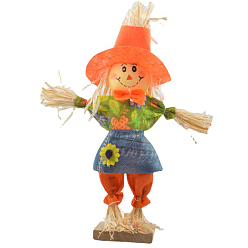 Orange Thanksgiving Theme Cloth Scarecrow Ornament with Base, for Home Desk Display Decorations, Orange, 200x300mm