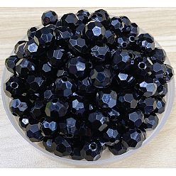 Black Opaque Acrylic Beads, Faceted (32 Facets), Round, Black, 8mm, Hole: 2mm