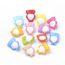 Mixed Color Acrylic Shank Buttons, Owl, Mixed Color, 18x14x8mm, Hole: 3mm