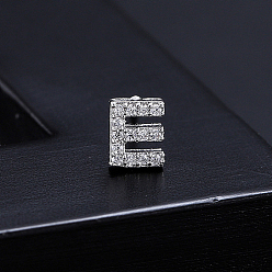 Letter E Platinum Brass Micro Pave Cubic Zirconia Stud Earrings, Initial Letter, Letter E, No Size