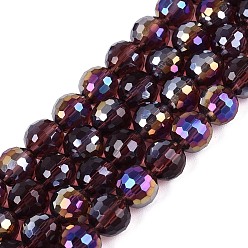 Purple Transparent Glass Beads Strands, Round, Faceted(96 Facets), AB Color Plated, Purple, 8mm, Hole: 1~1.2mm, about 67~71pcs/strand, 19.29~20.87 inch(49~53cm)