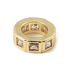 Bisque Brass Pave Cubic Zirconia European Beads, Flat Round, Large Hole Beads, Rack Plating, Long-Lasting Plated, Lead Free & Cadmium Free, Real 18K Gold Plated, Bisque, 8.5x3mm, Hole: 5mm