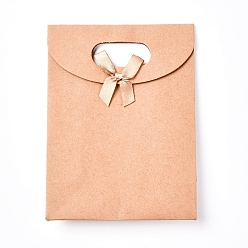BurlyWood Kraft Paper Gift Bags with Ribbon Bowknot Design, Brown Paper Bag, for Party, Birthday, Wedding and Party Celebrations, Rectangle, BurlyWood, 16x11.7x6.2cm