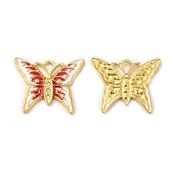 Red Real 18K Gold Plated 304 Stainless Steel Rhinestone Pendants, with Enamel, Butterfly Charms, Red, 20x24.5x2mm, Hole: 3x2mm