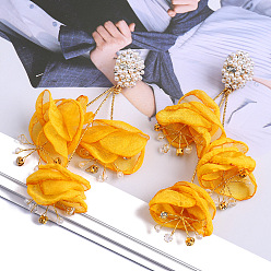Yellow Elegant Floral Lace Pearl Earrings for Fashionable and Versatile Occasions