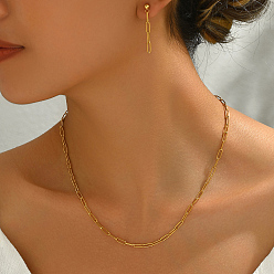 Золотой 201 Комплект из ожерелья и серег из нержавеющей стали в виде скрепок для женщин, простой и стильный., золотые