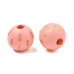 Pink Резные европейские бусины из дерева схима, круглые, окрашенные, бусины с большим отверстием, розовые, 16x14.5 мм, отверстие : 4.5 мм