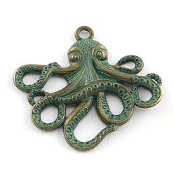 Antique Bronze & Green Patina Octopus Zinc Alloy Big Pendants, Cadmium Free & Nickel Free & Lead Free, Antique Bronze & Green Patina, 56x58x4mm, Hole: 4mm