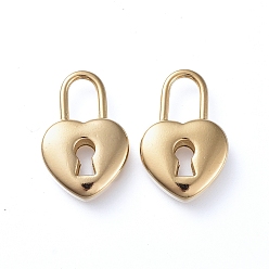 Golden Ion Plating(IP) 304 Stainless Steel Pendants, Heart Lock, Golden, 19.5x13x5mm, Hole: 4.5x7mm