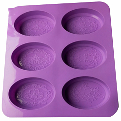 Фиолетовый Силиконовые формы для мыла своими руками, для мыловарения своими руками, овальная с цветочным узором, фиолетовые, 235x220x28 мм, внутренний диаметр: 90x60x25 мм