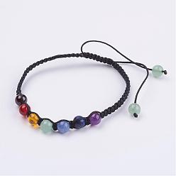 Mixed Stone Natural Gemstone Beads Braided Bracelets, with Nylon Thread Cord, 2 inch(53mm)