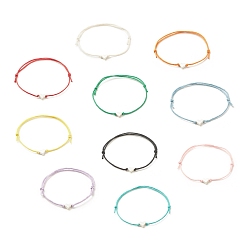 Mixed Color 10Pcs 10 Color Alloy Heart Beaded Cord Bracelets Set, Adjustable Bracelets for Women, Mixed Color, Inner Diameter: 1-5/8~3-1/4 inch(4.2~8.2cm), 1Pc/color