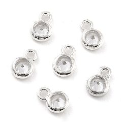 Silver 925 Sterling Silver Micro Pave Clear Cubic Zirconia Charms, Chain Extender, Flat Round, Silver, 5.6x3.8x2mm, Hole: 1mm