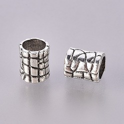 Antique Silver Tibetan Style Alloy Beads, Lead Free & Nickel Free & Cadmium Free, Column, Antique Silver, 7x6mm, Hole: 4mm