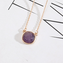 amethyst Natural Stone Inlaid Fashion Pendant Necklace with Unique Charm - European Style Jewelry